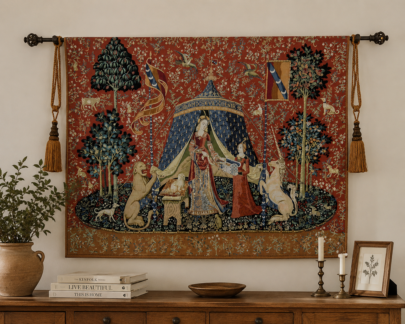 Lady and the Unicorn Medieval Tapestry - French Cluny Museum Woven Art