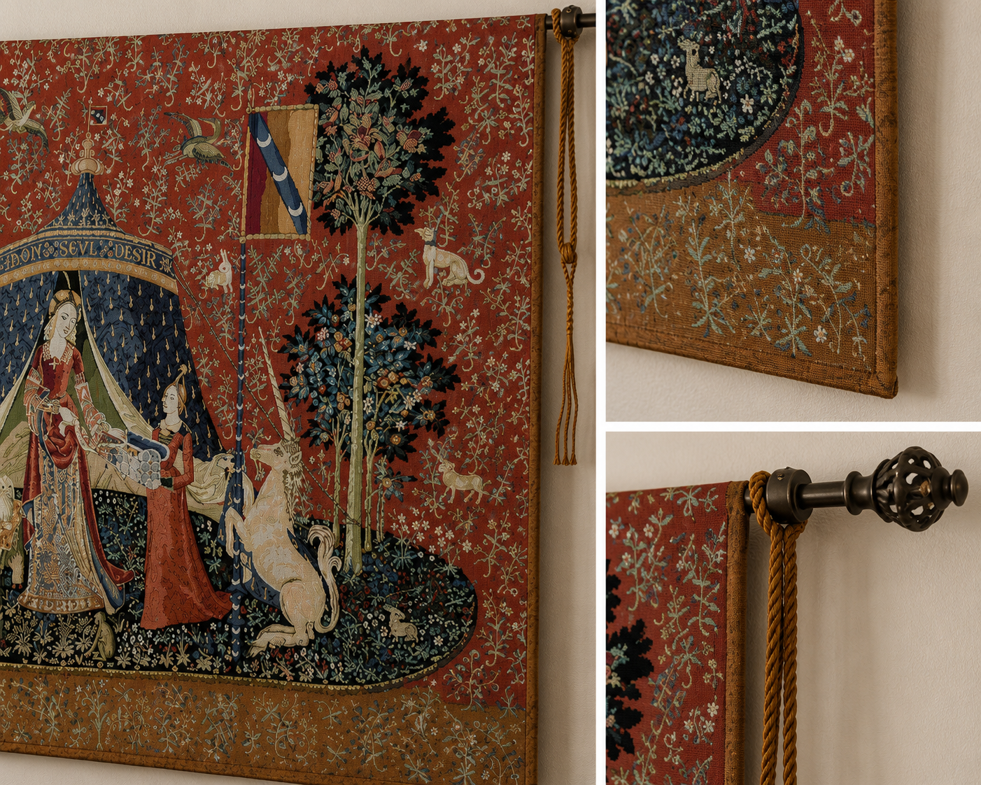 Lady and the Unicorn Medieval Tapestry - French Cluny Museum Woven Art