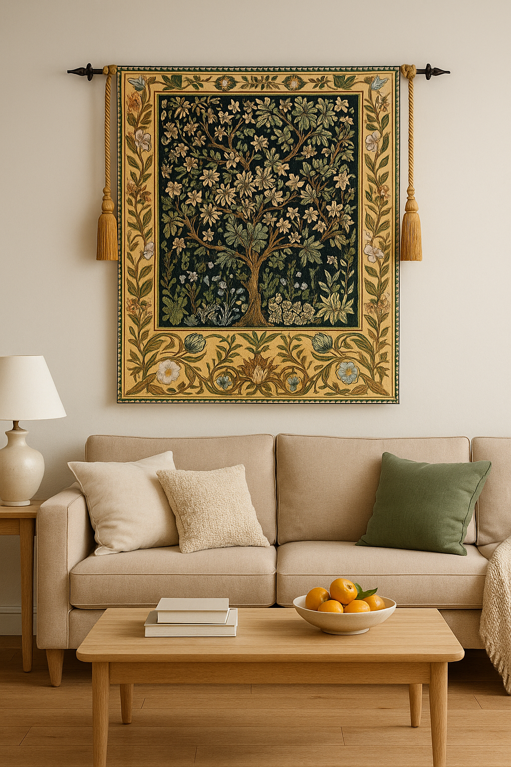 William Morris Tree of Life Tapestry Wall Hanging | Vintage Woven Wall Art Home Decor Blue
