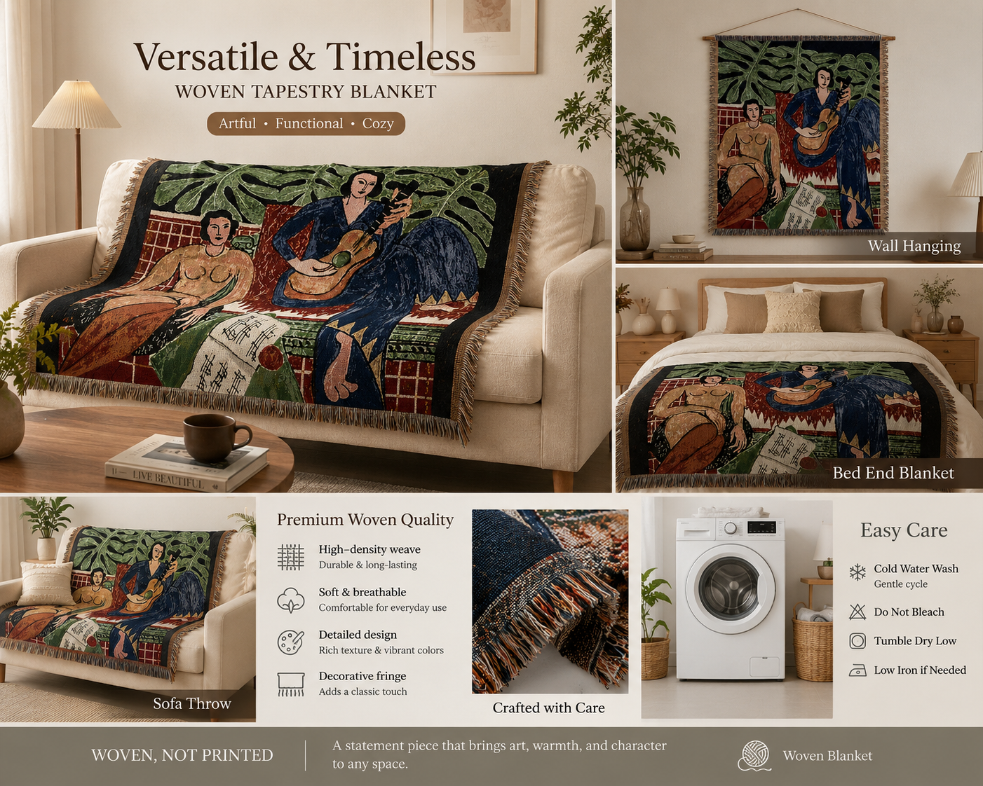 Art Inspired Woven Tapestry Throw Blanket – Sofa Throw & Wall Hanging