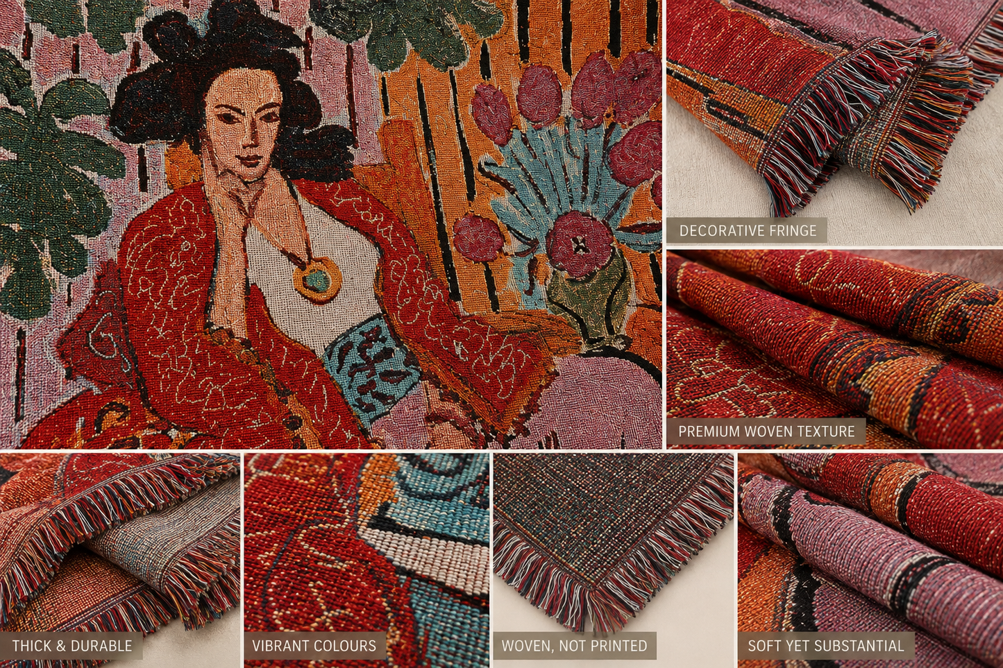 Art Inspired Woven Tapestry Throw Blanket – Sofa Throw & Wall Hanging