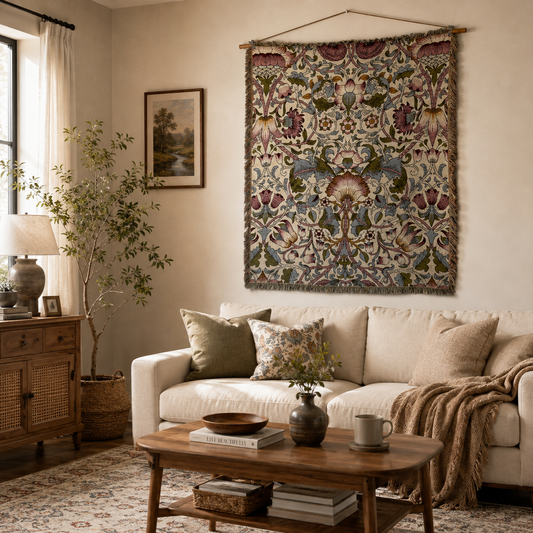 Floral Woven Tapestry Throw Blanket – Botanical Sofa Throw & Wall Hanging
