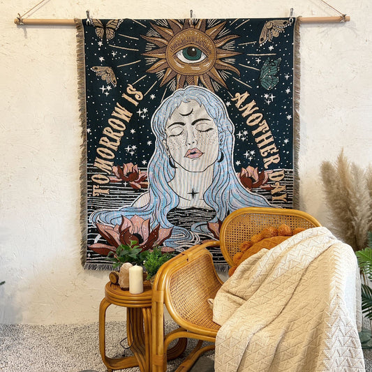 Folktale Lady Cotton Woven Throw Blanket Picnic Blanket Sofa Covers 130 x 160 cm