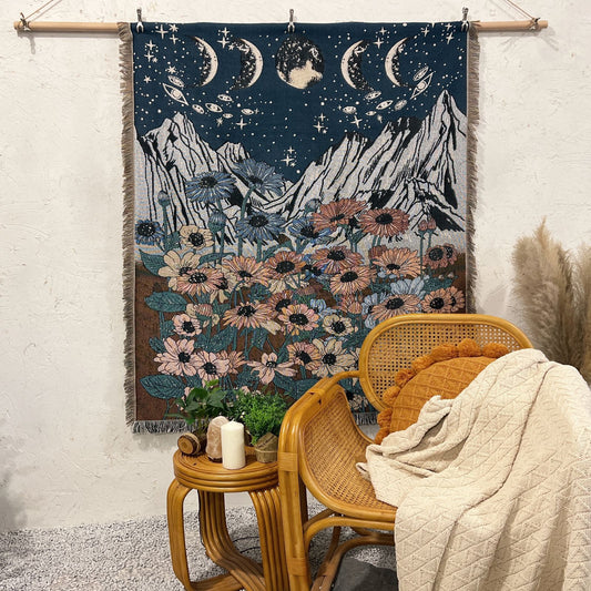Mountain Moonlight Woven Throw Blanket Picnic Blanket Sofa Covers 130 x 160 CM