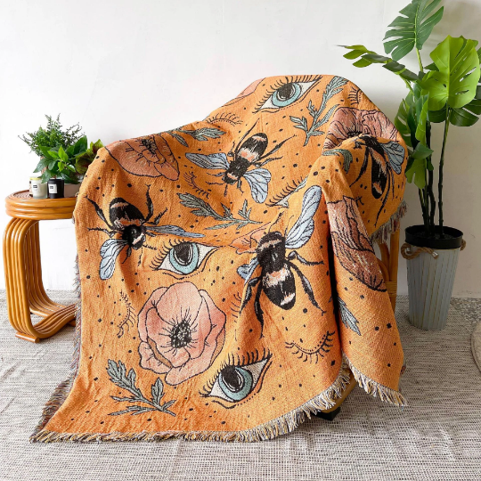 Bumble Bee Woven Throw Blanket Picnic Blanket Couch Throws 130 x 160 CM