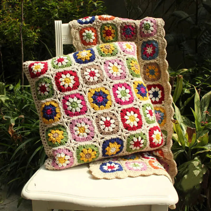 100% Cotton Handmade Crochet Woven Boho Farmhouse Cushion