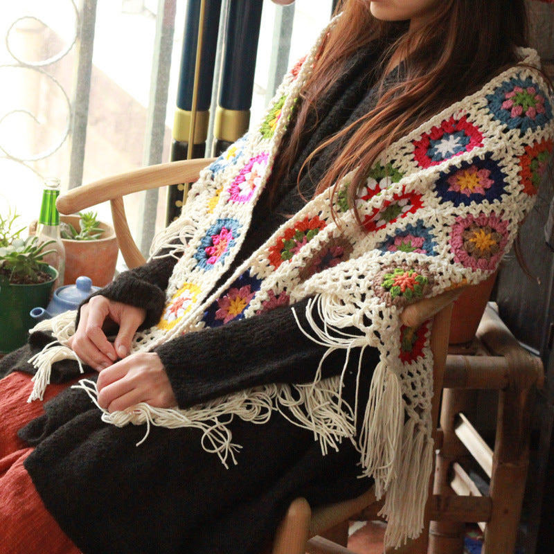 Multi Color Shawl,Handmade Crochet Rainbow Shawl,Granny Triangle Scarf Wraps,Throw Blanket