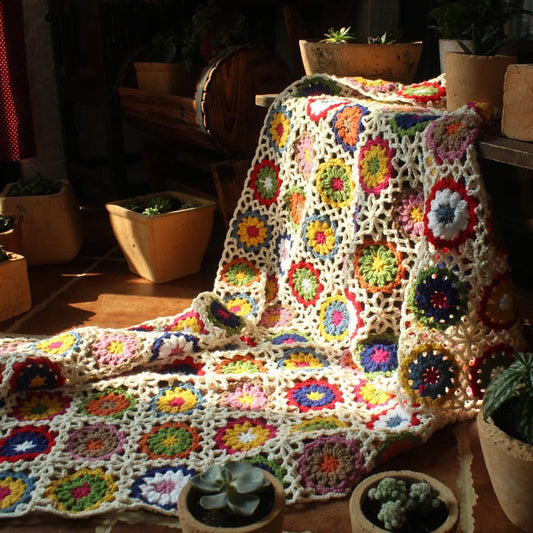 100% Handmade Crochet Blanket Weaving Blanket Round Core Tablecloth Cover Blanket