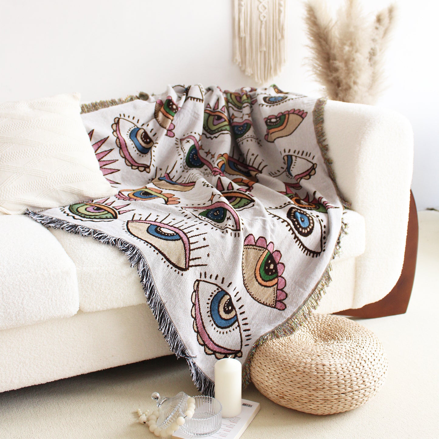 Sparkle Eyes Cotton Woven Throw Blanket Picnic Blanket Sofa Covers 130 x 160 CM
