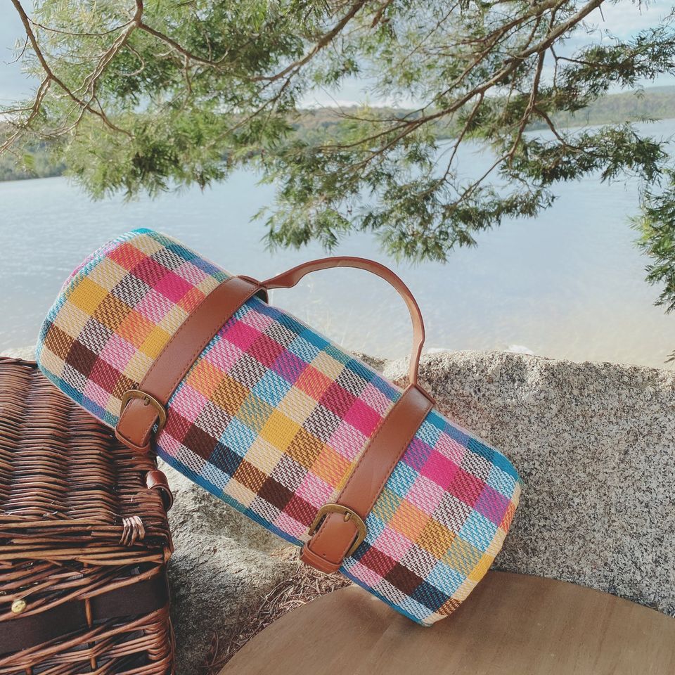 Large Outdoor Waterproof Picnic Camping Blanket Multi Colours 200*200CM - Blue Check
