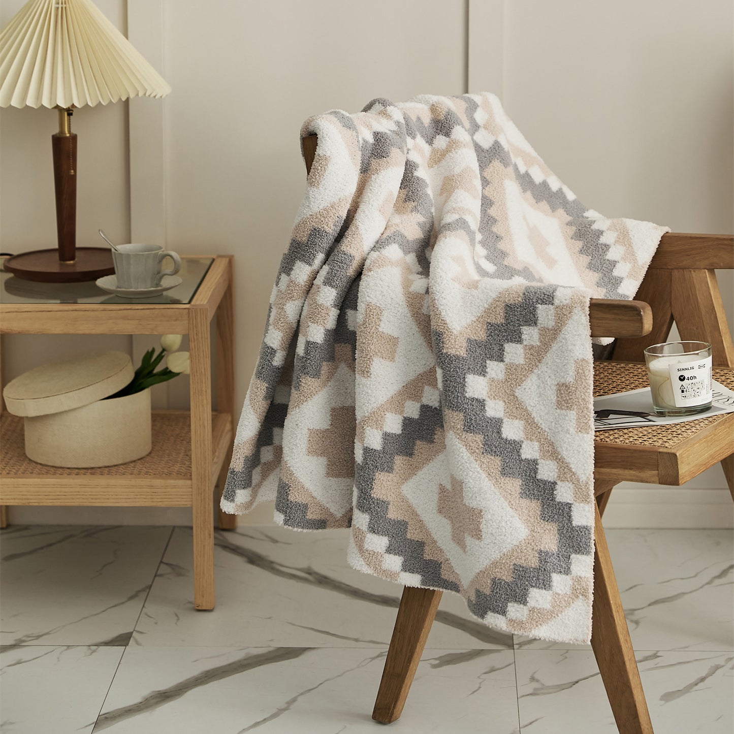 Geometric Patterns Fleece Blanket Pure Cotton Tapestry Knitted Throw Blanket 130 x 160 CM