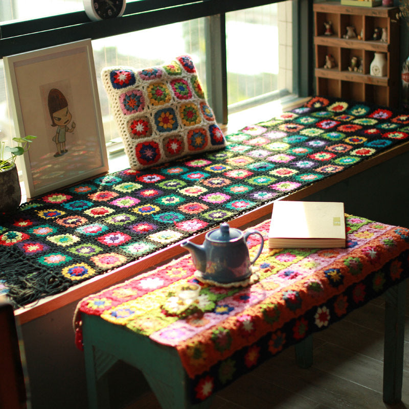 Handmade Crochet Tablecloth Bay Window Mat Throw Blanket 195 x 55 CM