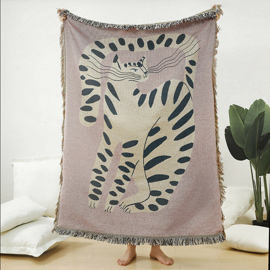 Cat Woven Throw Blanket Sofa Bed Covers Soft Cotton Picnic Blanket 130*160CM