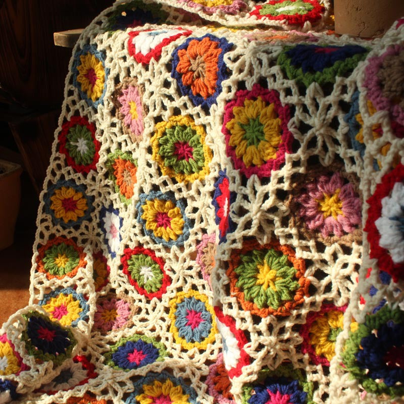 100% Handmade Crochet Blanket Weaving Blanket Round Core Tablecloth Cover Blanket