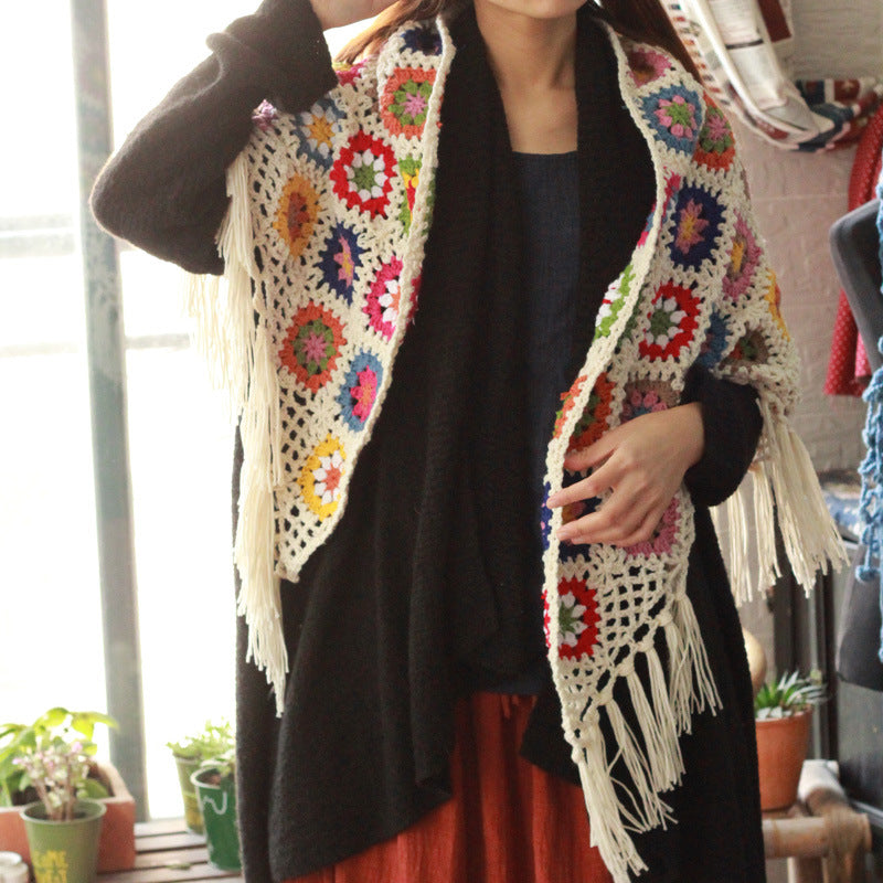 Multi Color Shawl,Handmade Crochet Rainbow Shawl,Granny Triangle Scarf Wraps,Throw Blanket