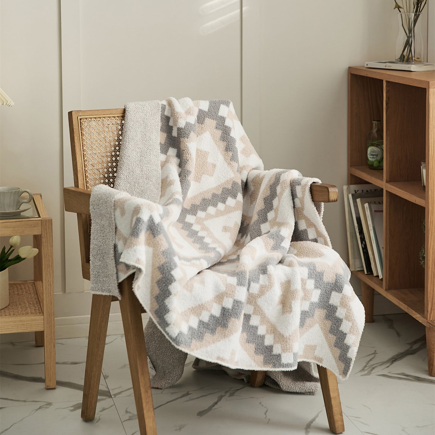 Geometric Patterns Fleece Blanket Pure Cotton Tapestry Knitted Throw Blanket 130 x 160 CM