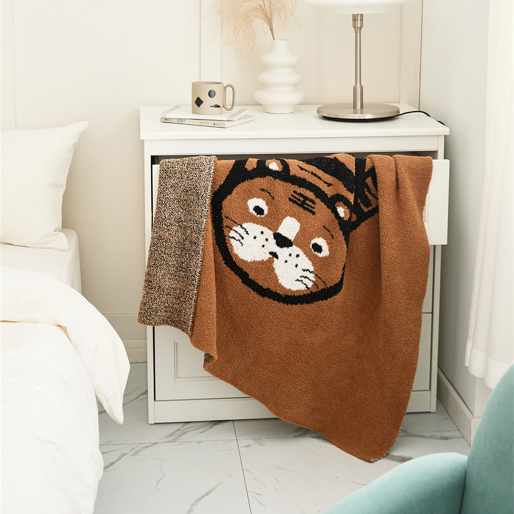 Tiger Fleece Blanket Pure Cotton Tapestry Knitted Throw Blanket For Kids 110 x 130 CM
