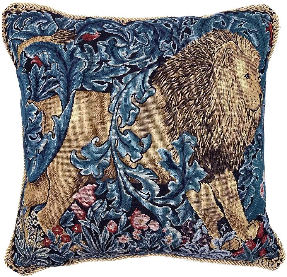 Tapestry Cushion Cover Decorative Sofa Cushions with Lion and Forest by William Morris (The Lion)