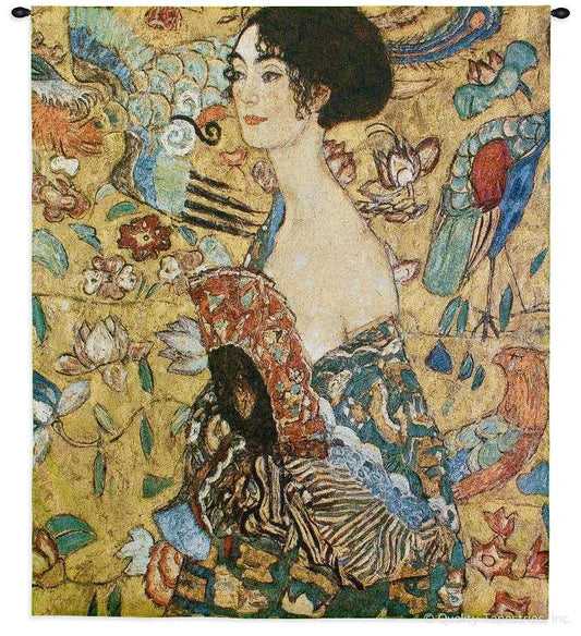 GUSTAV KLIMT LADY WITH FAN-Tapestry Wall Hanging Wall Arts 100 X 100 CM
