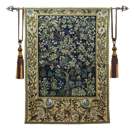 Jacquard Weave Tree of Life William Morris Wall Tapestry Blue